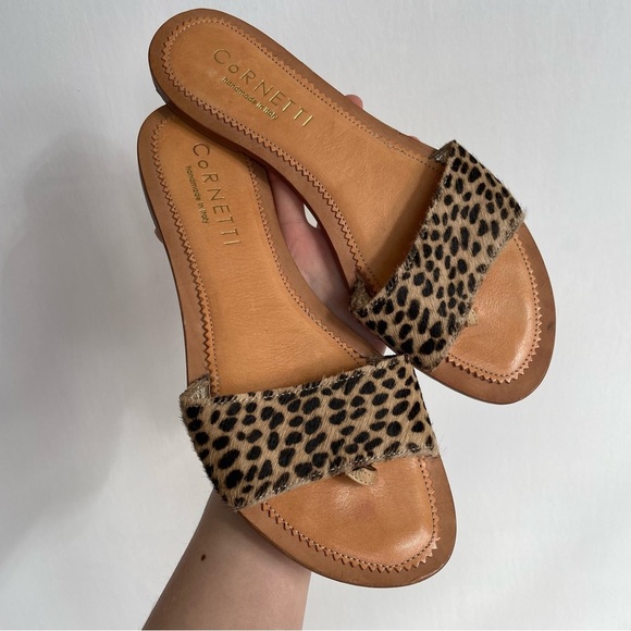 CoRNETTI Tan and Leopard Print Women's Sandals Made in Italy Leather Summer 40 - Picture 1 of 6